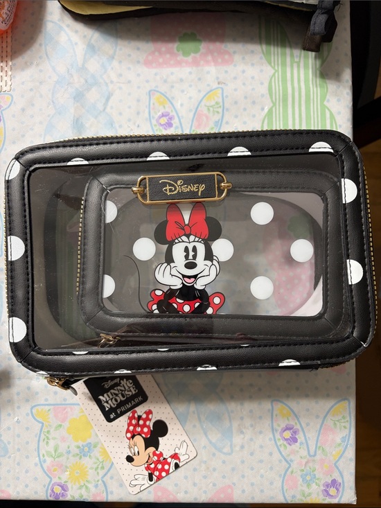 Disney Handbags - Disney Minnie Mouse 2 piece Polka Dot Clear Cosmetic Pouch - Black, White & Red